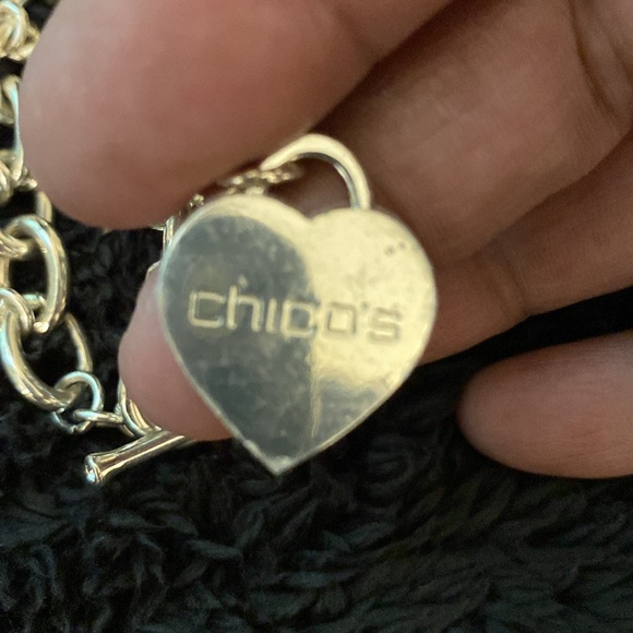 Chicos Silvertone Ball and Crystal Beaded Link Toggle Clasp Bracelet - Picture 7 of 7